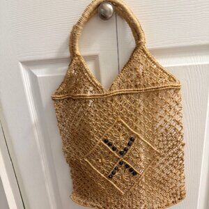Mesh Tote Bag with Wooden Beads decoration